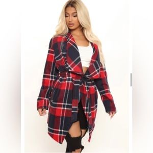 Fashion Nova Red plaid coat Evenings By The Fireplace Large